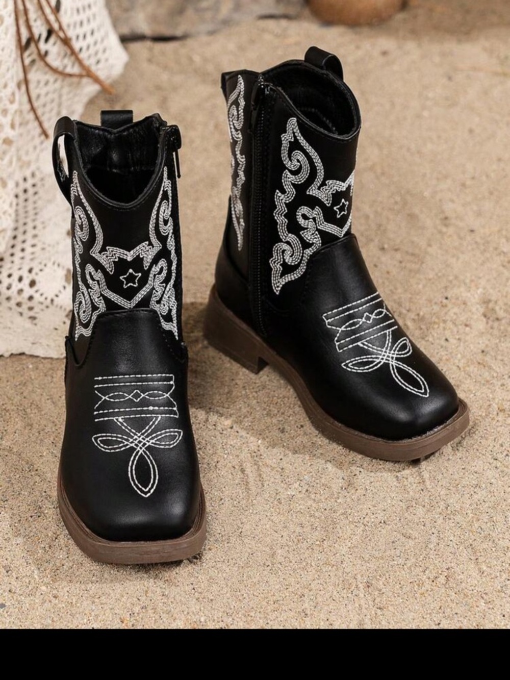 Kids Black Western Embroidered Cowboy Boots